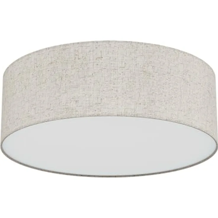 LQWELL Deckenlampe Stoff, Rund mit Leinen Lampenschirm, E27 Fassung x 6, max. 50W, Ø50cm x H10cm, Naturfarbe, staub- und spritzwassergeschützt, für Wohnzimmer und Schlafzimmer