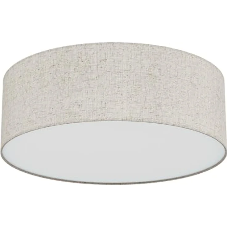 LQWELL Deckenlampe Stoff, Rund mit Leinen Lampenschirm, E27 Fassung x 6, max. 50W, Ø50cm x H10cm, Naturfarbe, staub- und spritzwassergeschützt, für Wohnzimmer und Schlafzimmer