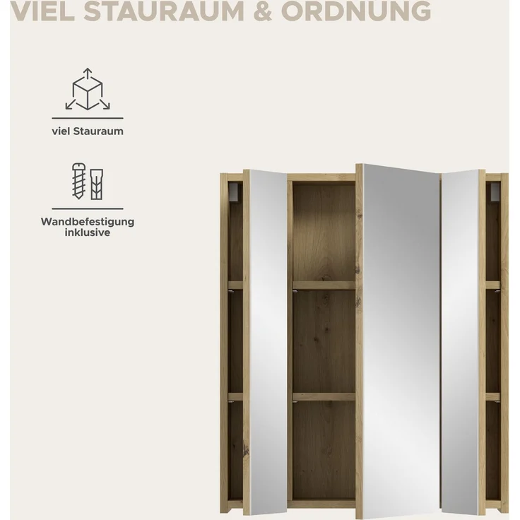 Spiegelschrank (B/H/T: 60x70x18 cm) in Artisan Oak Nachbildung und Artisan Oak Nachbildung – Bild 8