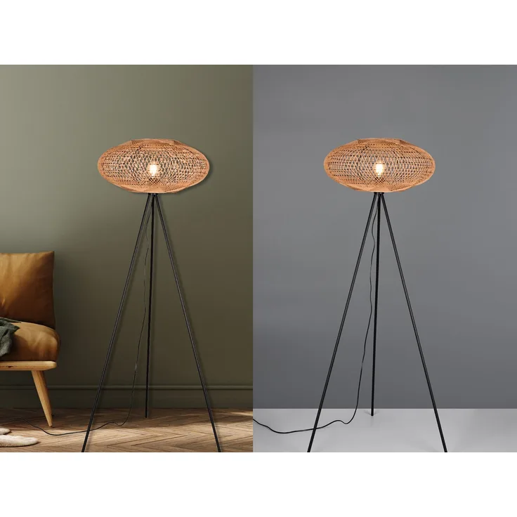 LED Stehleuchte Dreibein mit Korbgeflecht aus Sisal, Höhe 150cm