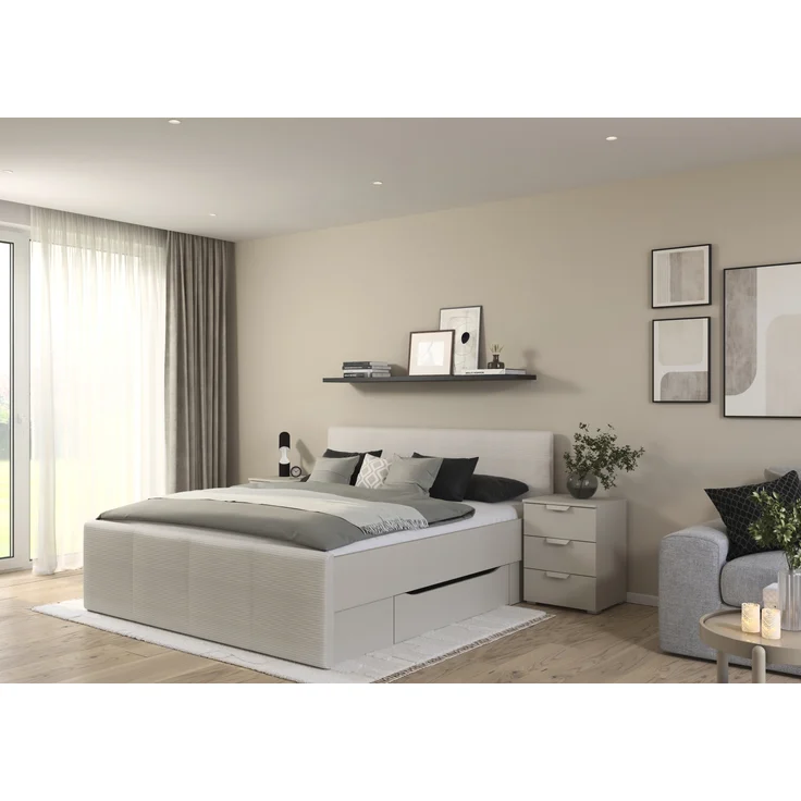 rauch Bett Holga, Polsterbett, mit Polster-Kopfteil, mit 2 Sockelschubkästen für mehr Stauraum, Farbe Webstoff Ivory/Champagner, Beige, Liegefläche 180x200cm – Bild 5