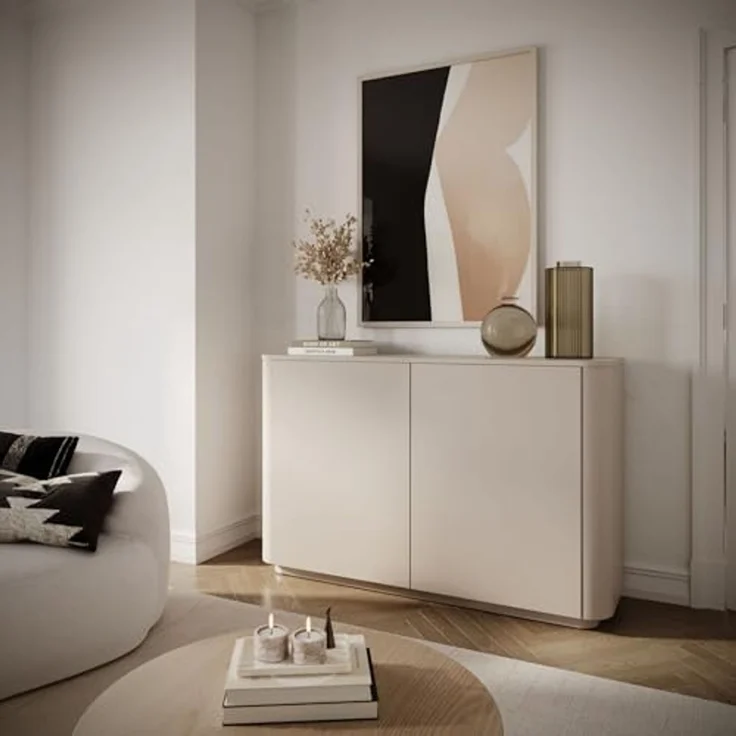 Selsey Kommode Mit Schubladen, 140 cm Breite, Zweitürige Kommode Kaschmirgrau, Minimalistisches Design, Kommoden & Sideboards, Kaschmirmatt, Robuste Spanplatte – Bild 4