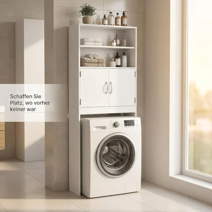 relaxdays Waschmaschinenumbauschrank, Waschmaschinenschrank mit 2 Türen, weiß, großzügiger Stauraum und verstellbare Einlegeböden – Bild 6