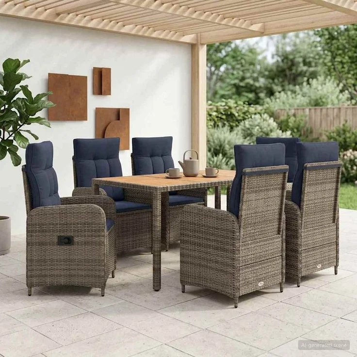 vidaXL Outdoortisch-Set 7 stk. Grey and Navy Blue 150 x 90 x 75 cm 3422283 – Bild 1