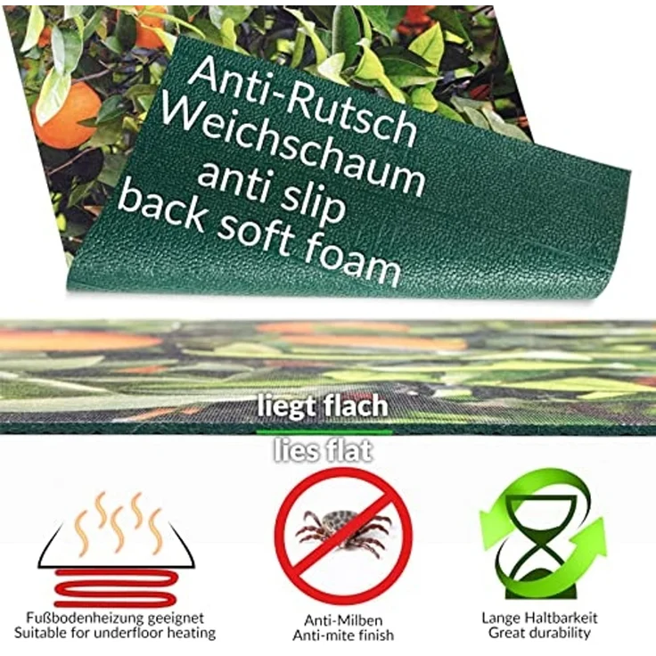 ANRO Küchenläufer Hochwertig GreenLine Flurläufer Teppichläufer Textil, Eckig, Bodenläufer 100x52cm Orangen Natur pflegeleicht – Bild 4