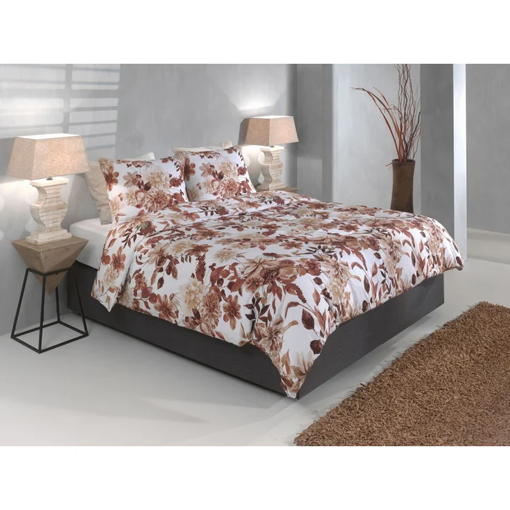 Zo! Home Flanell Bettwäsche 155x220 cm Sofia brown Blätter Blüten Herbst sand – Bild 2