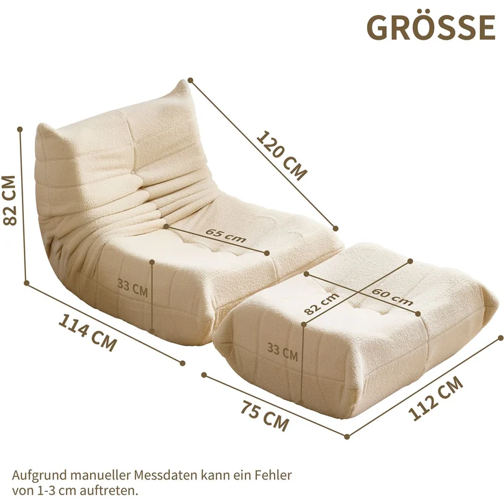 Loungesofa, Beige, Teddy-Vlies, hochdichter Schaumstoff, ergonomisch, 20 kg – Bild 10