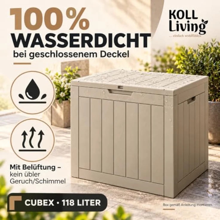 Koll Living Gartenbox Cubex, 118 Liter, witterungsbeständig, pflegeleicht, quadratisch, Beige – Bild 3