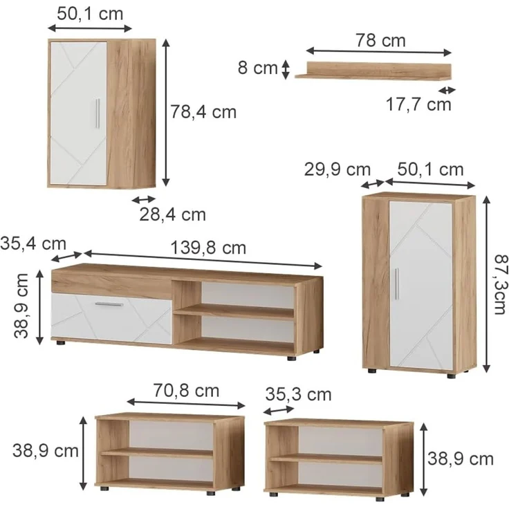 Wohnwand Berno Goldkraft Eiche/Weiß 6-teiliges Set Vicco – Bild 3