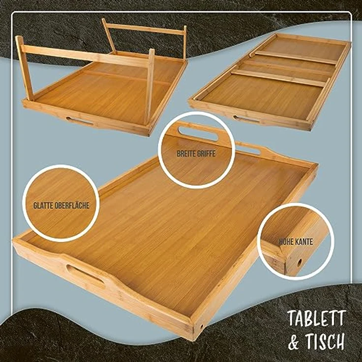 Dimono Tabletttisch DIMONO Bambus Bett Tablett – Klappbares Frühstücks- & Serviertablett, Serviertablett Betttisch – Bild 3