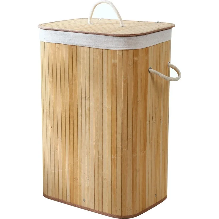 Calicosy Rechteckiger Wäschekorb aus Bambus 70L - H60 cm - Helles Holz