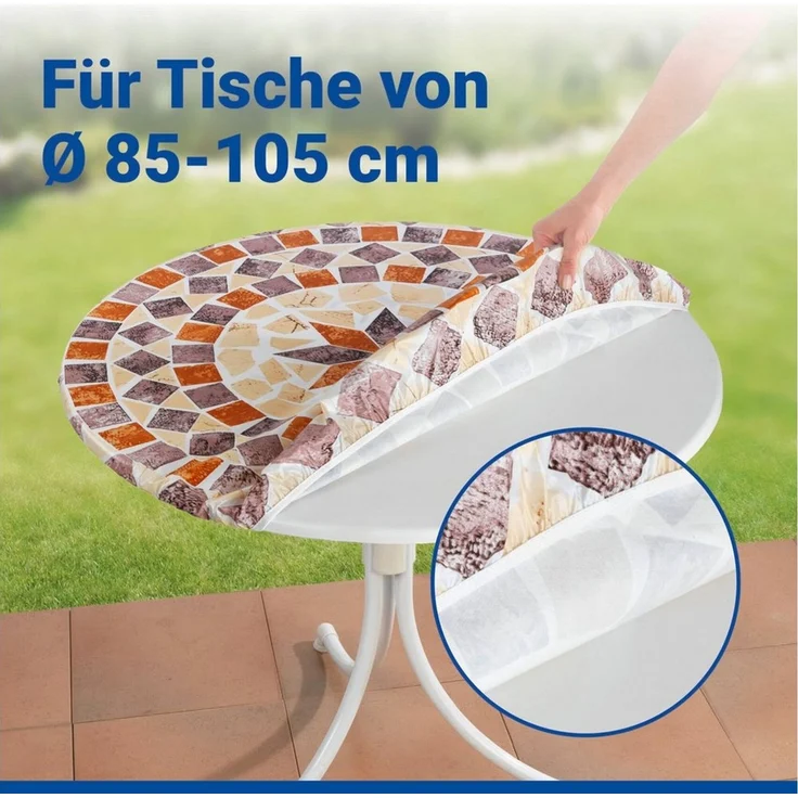Maximex Gartentischdecke Spann-Tischdecke Mediterran, Ø 85-105 cm, abwaschbar, wetterfest – Bild 2