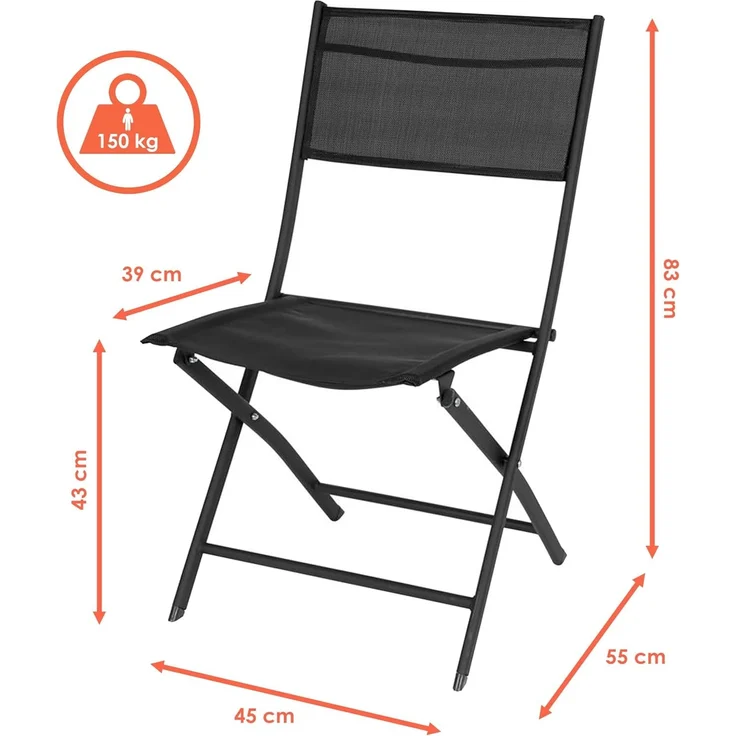 Spetebo Gartenstuhl Balkon Klappstuhl schwarz - 83x55 cm (Stück, 1 St), Faltbarer Stuhl aus Stahl und Textil – Bild 3