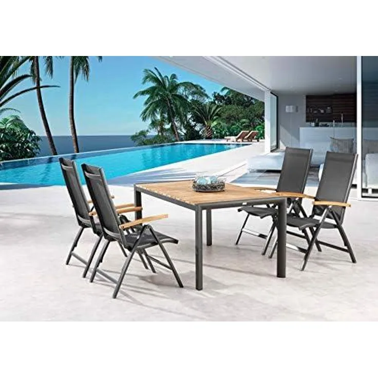 5-tlg. Dining Gruppe Cavalese+Paros anthrazit/Teak