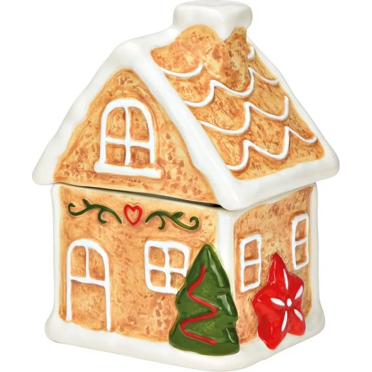 matches21 HOME & HOBBY Vorratsdose Keramik-Dose als Weihnachten Lebkuchenhaus Keksdose 12 x 16 cm, Keramik, (1-tlg), Eckige Aufbewahrungsdose als bunte Plätzchendose Gebäckdose