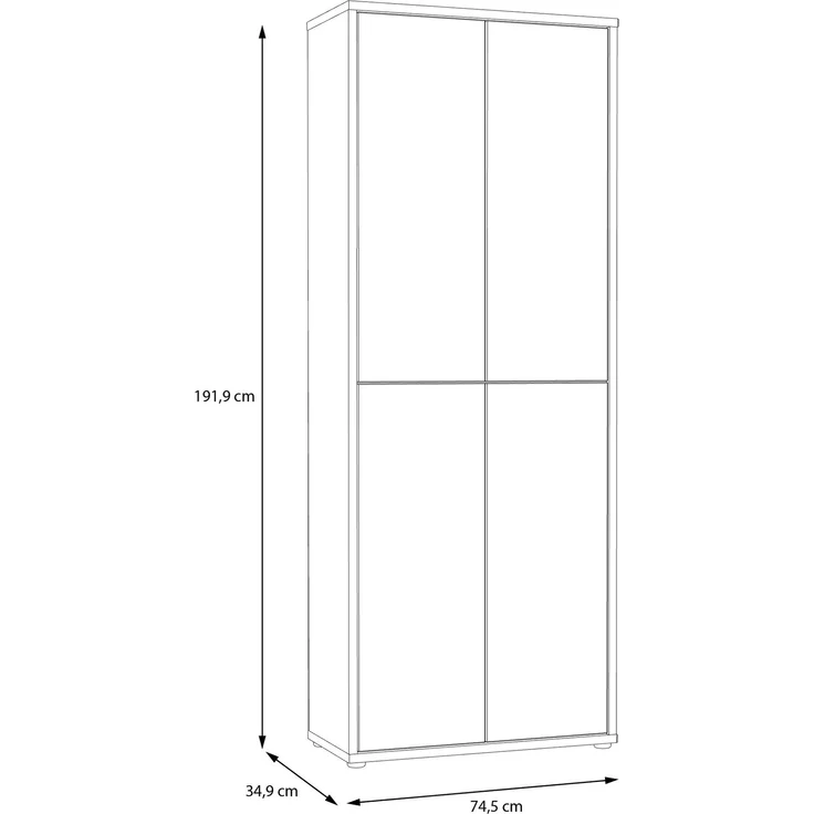Forte ALICE SPRINGS Schuhschrank 70 80, moderner Flurschrank mit 4 Türen und 8 Einlegeböden, Holzwerkstoff, Salbei / Artisan Eiche Holzdekor, 74,5 cm breit x 191,9 cm hoch x 34,9 cm tief – Bild 6
