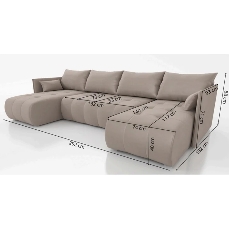 Wohnero24 NESSA U Ecksofa 292x152 cm mit Schlaffunktion 280x140 & Bettkasten – XXL Wohnlandschaft Creme – Bild 8