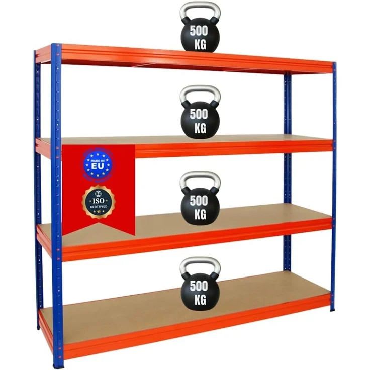 PROREGAL Schwerlastregal DINO HxBxT 180 x 200 x 60 cm Fachlast 500kg Blau/Orange, Garagenregal, Lagerregal, Steckregal, Kellerregal
