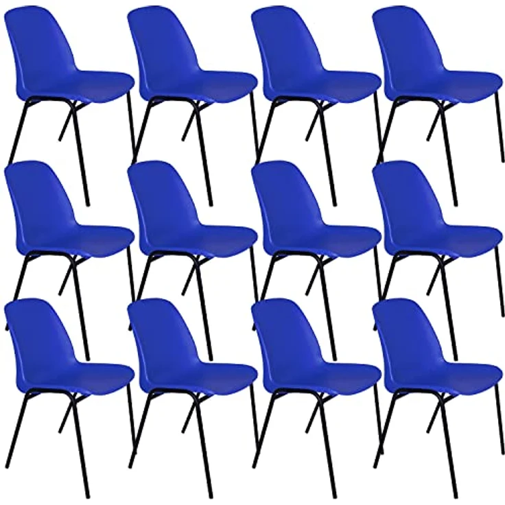 OFITURIA Bürostuhl ohne Rollen, Stuhl aus Kunststoff mit Metallrahmen, Stuhl für Wartezimmer, Empfang, Tagungen, Konferenzen usw. (12 Stühle, blau) – Bild 1