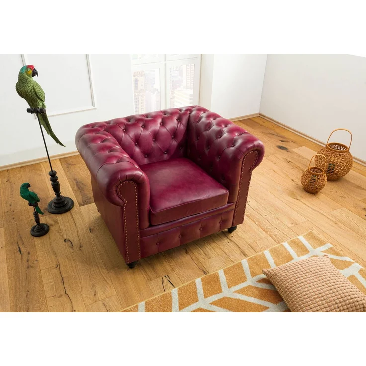 Sessel Echtleder 105x82x75 rot CHESTERFIELD #402 – Bild 3
