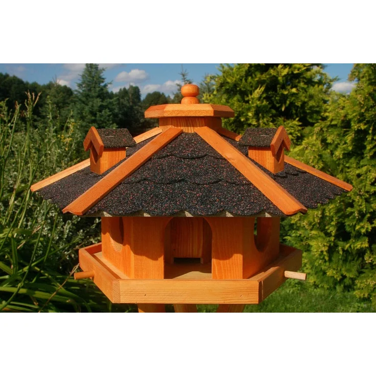 XXL Luxus Vogelhaus mit/ohne Solar/Ständer 135 cm hoch Holz Futterhaus 2026: Dunkel + Solar – Bild 3