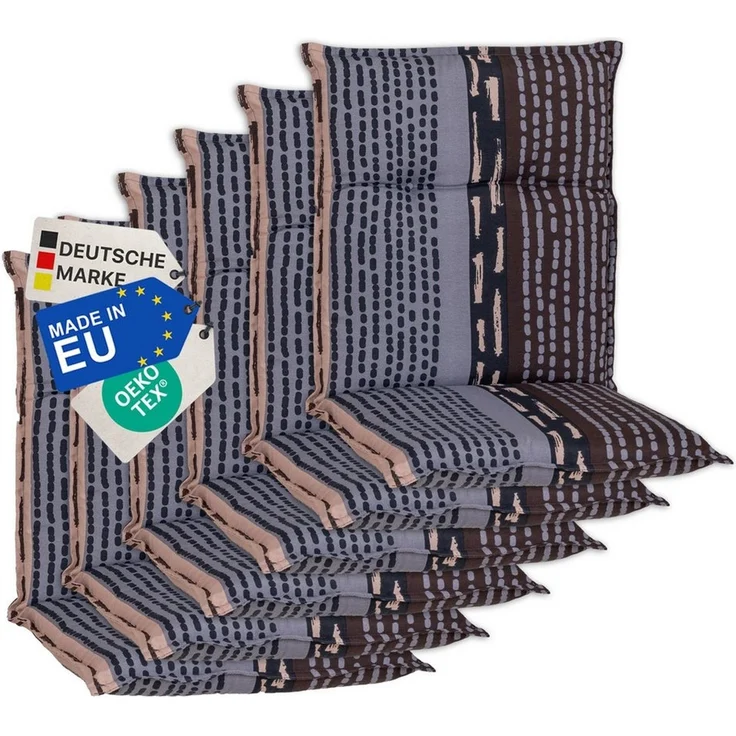 NYVI Sitzauflage Niedriglehner Auflagen 6er Set Barcelona Gartenstuhlauflagen 100x50 cm, (6 St), Niederlehner Stuhlauflage Sitzauflage mit Halteband – Bild 1