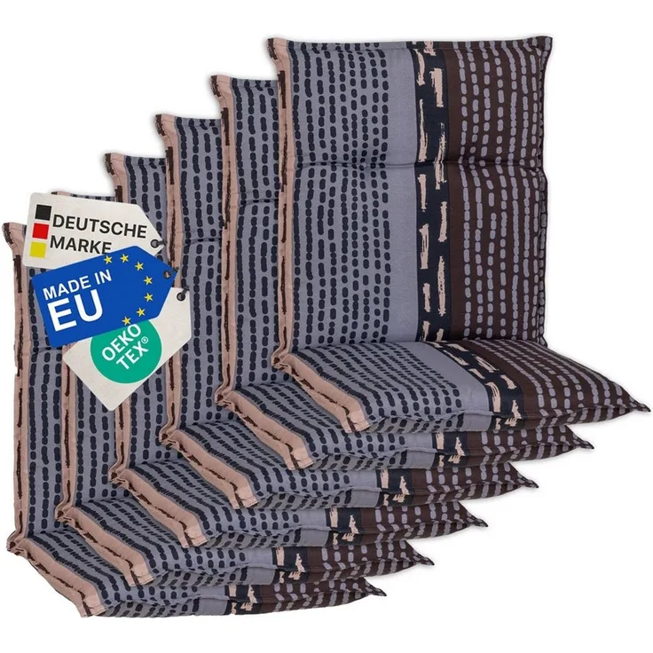 NYVI Sitzauflage Niedriglehner Auflagen 6er Set Barcelona Gartenstuhlauflagen 100x50 cm, (6 St), Niederlehner Stuhlauflage Sitzauflage mit Halteband
