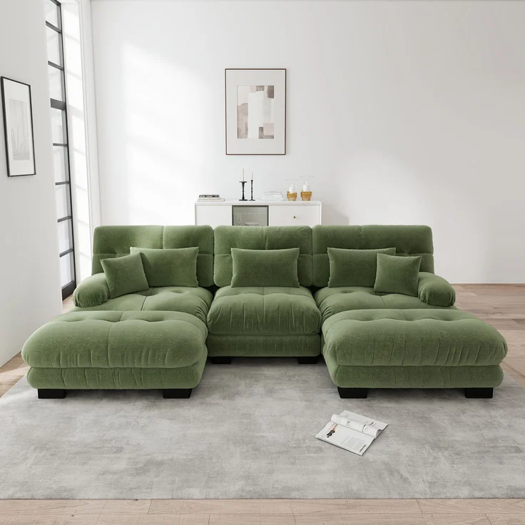 Wohnora-Luxuriöses Modulares Ecksofa - Übergroßes U-förmiges Cloud Couch für Wohnzimmer, Tiefensitz Verwandelbares Schlafsofa mit Ottoman, Chenille Grünes,H 81cm x T 313cm x B 145cm,Grün – Bild 1
