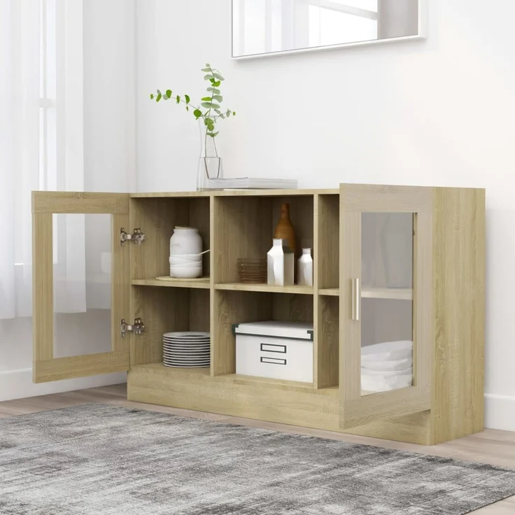 Vitrinenschrank, Kommode, Sideboard Sonoma-Eiche 120 x 30,5 x 70 cm Holzwerkstoff – Bild 3