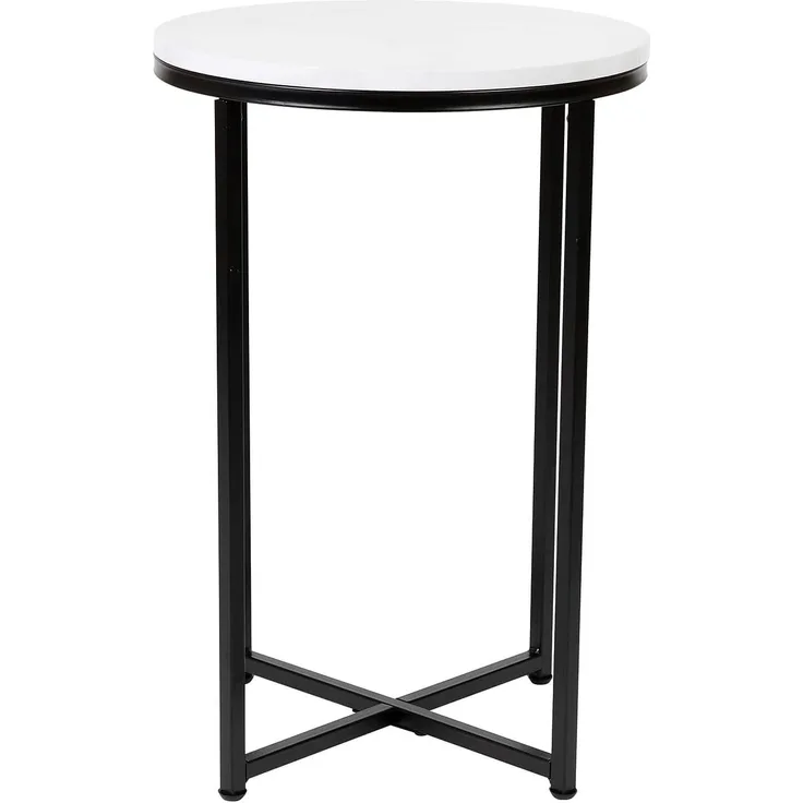 Flash Furniture Beistelltisch Wohnzimmer weiß marmor matt schwarz