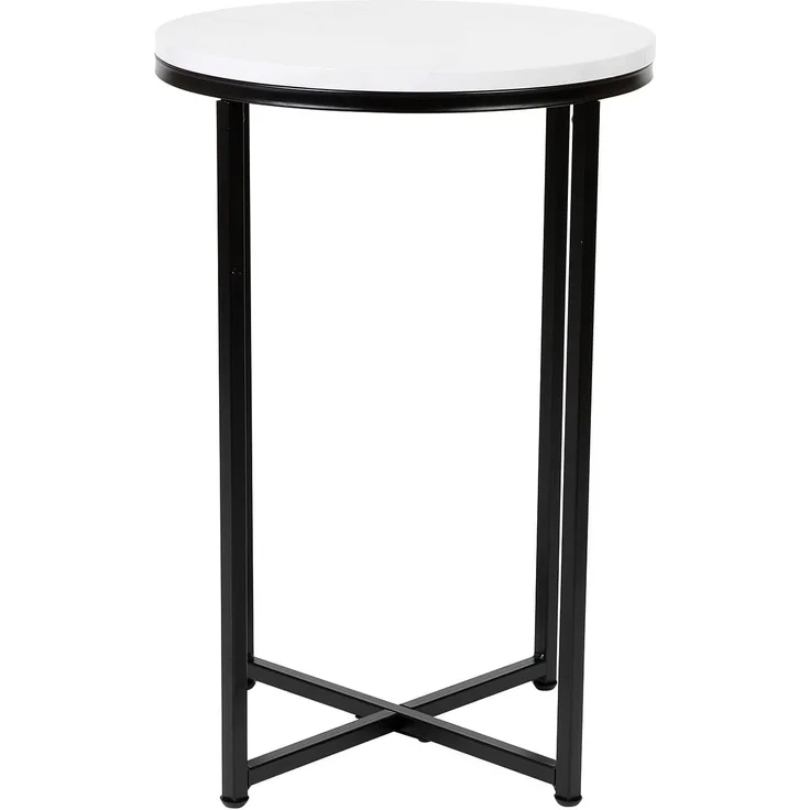 Flash Furniture Beistelltisch Wohnzimmer weiß marmor matt schwarz – Bild 1