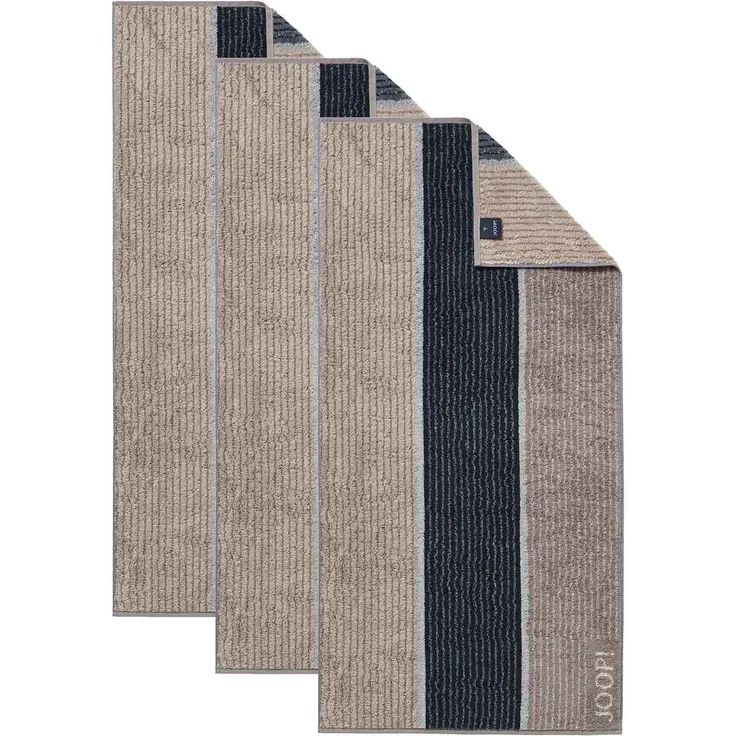 JOOP! Handtuch Classic / Infinity Kollektion, 3er Pack - Walkfrottier Grau Signature Lines 50x100cm
