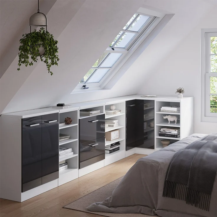 Eck-Küchenschrank für Dachschrägen R-Line Anthrazit Hochglanz 75.6 cm mit 1 Tür, Schrankkorpus 60 cm Tiefe Vicco – Bild 6