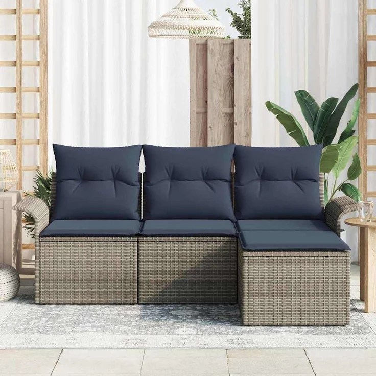 vidaXL Gartensofa-set mit Kissen 4 pcs Grau Poly-Rattan 3345315 – Bild 3