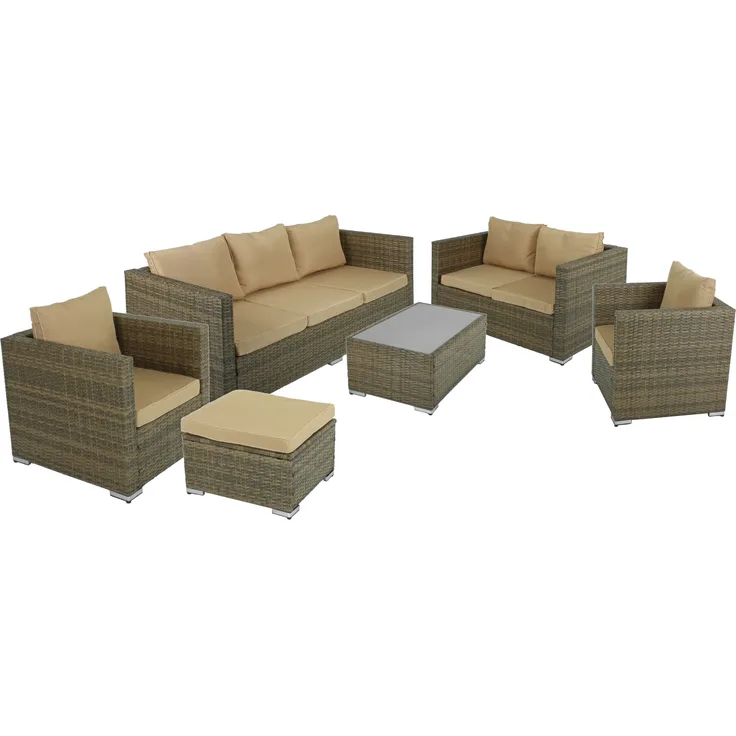 Garten-Sitzgruppe SEOUL 6-tlg. - Kunststoff, Cremebeige | Gartenmöbel-Set Gartengarnitur Garten-Essgruppe mit Stühlen und Esstisch