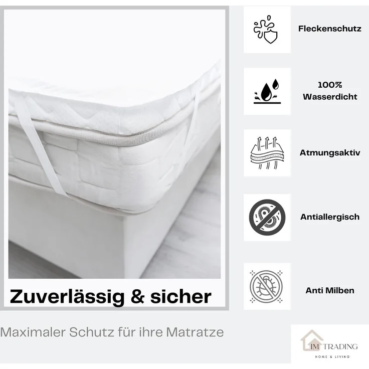 Matratzenschoner Wasserdicht und Atmungsaktiv 160x200cm +25cm mit 4 Eckgummi Inkontinenzunterlage Waschbar – Bild 8