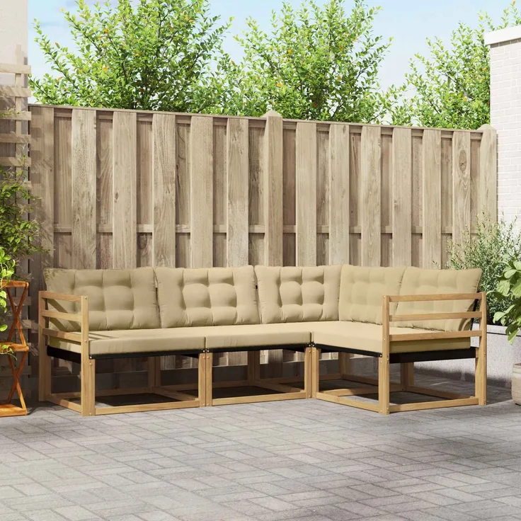 vidaXL Outdoor-Sofagarnitur 4 stk. Weiß und Beige 3388627
