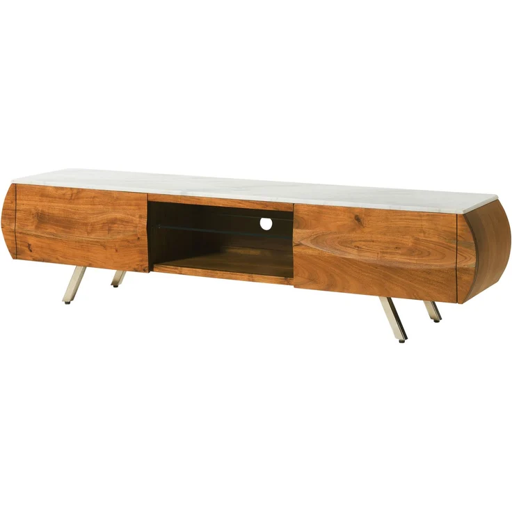 TV-Board Akazie 184x40x45 natur lackiert / Marmor weiß MONTREAL #122 – Bild 1
