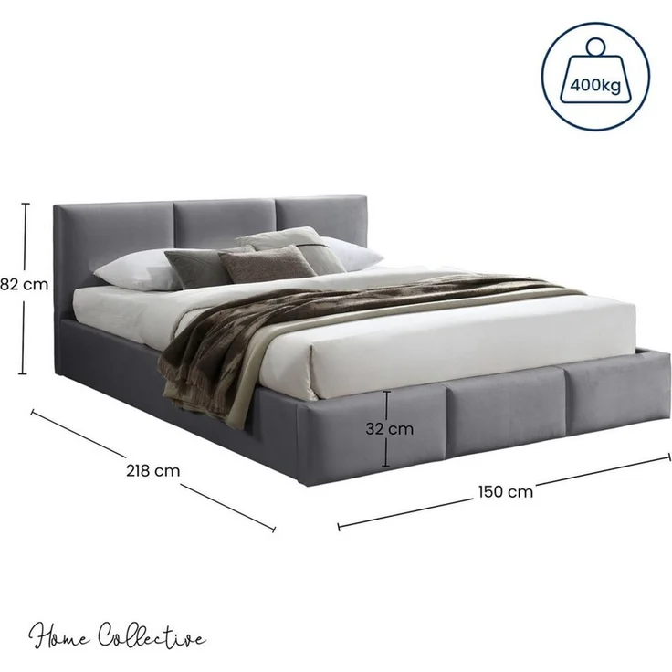 Home Collective Polsterbett Bett 140x200/160x200 Doppelbett Bettgestell mit Lattenrost & Stauraum, mit Stauraum mit Bettkasten 140x200 cm in grau samt – Bild 2