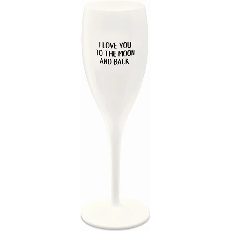Koziol Superglas mit Druck Cheers No. 1 Love You To The Moon, Sektglas, Champagnerglas, Superglas, Cotton White, 100 ml, 3912525