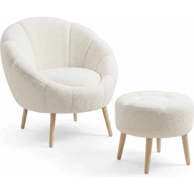 Hanah Home 'Lida - White' Ohrensessel- und Hocker-Set (2-teilig), Weiß, 75 x 100 x 42 cm – Bild 2