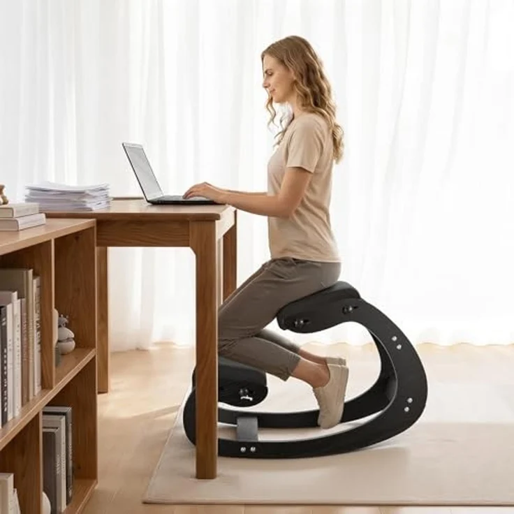 VEVOR Ergonomischer Hocker mit Dicken, Integrierten Schaumstoffpolstern & Massivholzrahmen, Höhenverstellbarer Kniestuhl zur Entlastung von Nacken und Rücken, Ideal für Zuhause, Büro, Schwarz – Bild 2