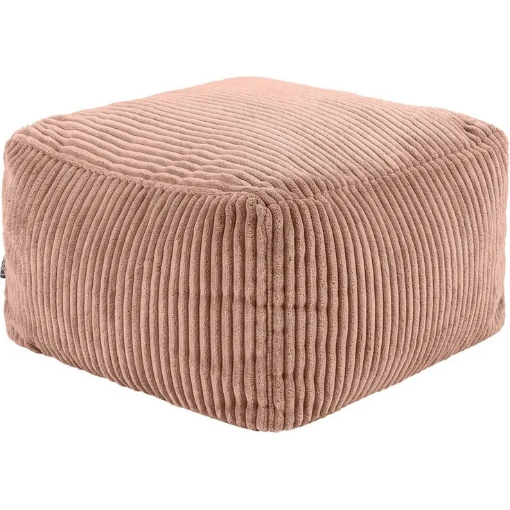 Icon Amara Hocker, Rosa, Flauschiger Cord Stoff, Sitzsack Cord, Sitzpuff Hocker mit Füllung, Fußhocker für das Wohnzimmer, Deko Wohnzimmer