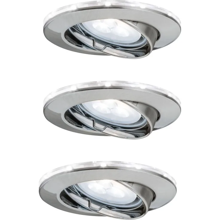 Paulmann Star Einbauleuchten Set schwenkbar mit LED Ring Shine 6500K 3x4,5W 230V GU10/1W Eisen gebürstet6492