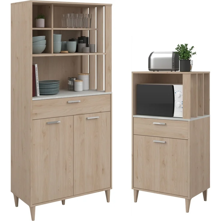 Mehrzweckschrank-Set >Gala 1< (2-teilig) Jackson Eiche Dekor, Beton Optik, Buffet + Beistellschrank – Bild 1