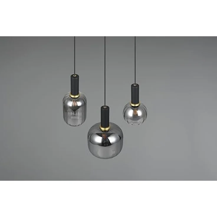 Trio Leuchten Hängeleuchte, Schwarz-Chrom, Pendelleuchte aus Metall und Glas, 150 cm – Bild 6