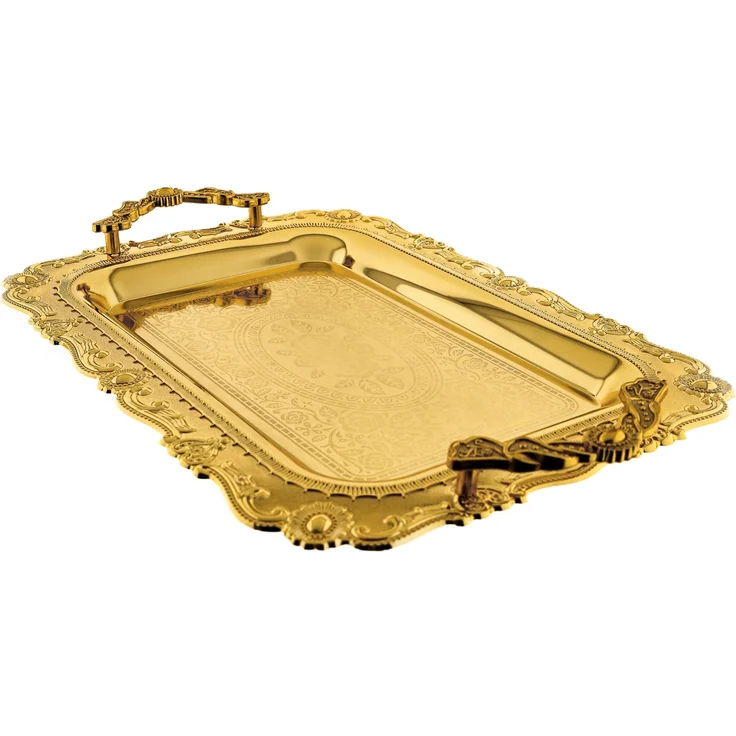 2er-Set Serviertabletts aus hochwertigem 18/10 Edelstahl – Funktionalität trifft auf Eleganz Motiv 6 Gold – Bild 3