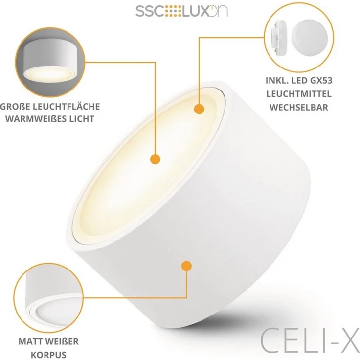 SSC-LUXon LED Aufbaustrahler Flacher LED Aufbaustrahler CELI-X in rund matt mit 5W drei Lichtmodi, Warmweiß – Bild 2