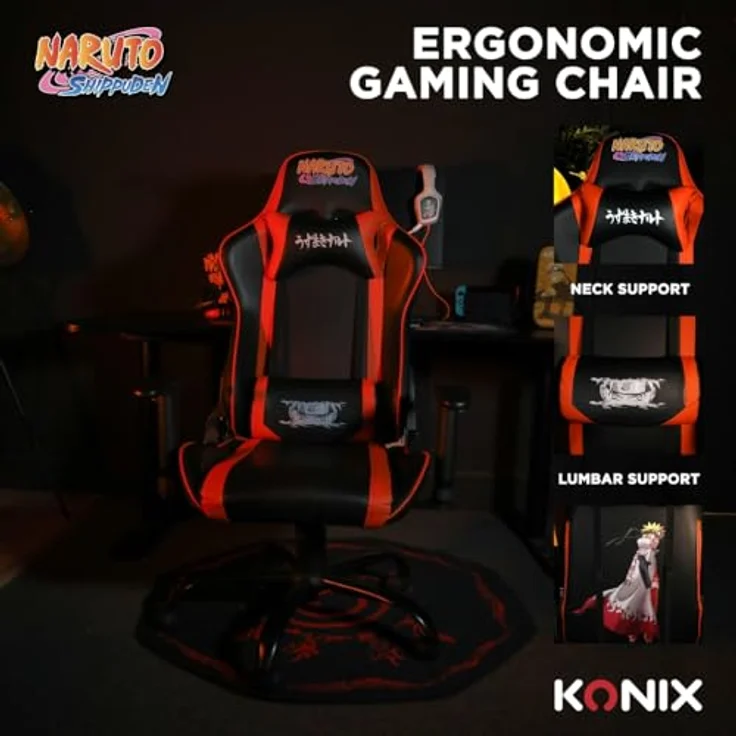 Konix Naruto Shippuden Premium-Gaming-Bürostuhl - Sitzneigung 150° - PVC-Leder - Lenden- und Nackenkissen - Naruto Hokage-Motiv – Bild 5