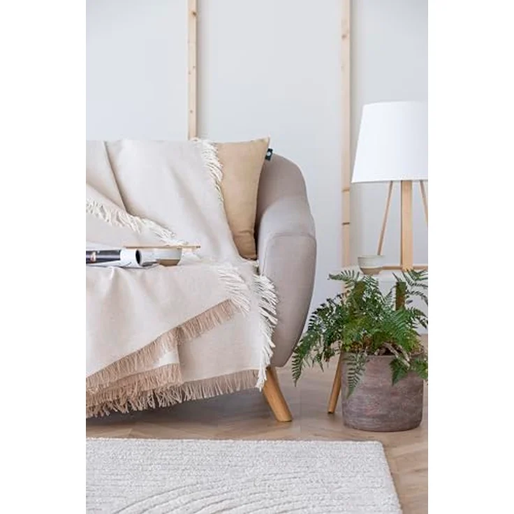 Todocama - Mehrzweck-Tagesdecke, Sofaüberwurf, Überwurf für Bett, Sofaüberwurf, Jarapas, glatt (230x260 cm, Sandbeige) – Bild 5